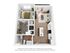 Chic 3D floor plan featuring a modern one-bedroom apartment with spacious walk-in closet, cozy living room, functional kitchen with island, and elegant bathroom.