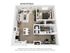Modern apartment floor plan showcasing an open living room, cozy bedroom, functional kitchen, and private home office. Bright natural lighting and stylish decor enhance this inviting space.