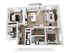 Modern 3D floor plan showcasing a spacious apartment with two bedrooms, open-concept living and dining area, stylish kitchen, and two bathrooms.
