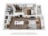 Modern 3D floor plan of a chic 1-bedroom apartment featuring an open-concept living and dining area, stylish kitchen, cozy bedroom, and private balcony.