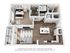Charming apartment floor plan showcasing a cozy bedroom, modern kitchen with island, spacious living room, and inviting balcony.