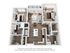 Modern 3D floor plan showcasing two bedrooms, open-concept living and dining area, and a stylish kitchen with sleek countertops.