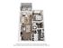 Modern 3D apartment floor plan showcasing a spacious 1-bedroom layout with an open-concept living room, stylish kitchen with island seating, and a cozy balcony for relaxation.