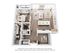 Chic open-concept apartment floor plan showcasing a single bedroom, modern kitchen, cozy living area, and stylish dining space.