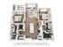 Modern 2-bedroom apartment floor plan with bright living area, elegant kitchen island, and private balcony.