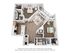 Modern 3D floor plan showcasing 2 bedrooms, open living area, stylish kitchen, and private balcony.