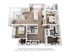 Chic 3D floor plan showcasing a modern open-concept living space with 2 cozy bedrooms, stylish kitchen, and elegant living area.