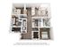 Modern 3D floor plan showcasing a spacious two-bedroom apartment with open-concept living area, sleek kitchen island, two bathrooms, and sunlit living room with large windows.