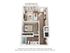 Chic apartment floor plan showcasing one bedroom, open-concept living area with balcony access, modern kitchen, and in-unit laundry.