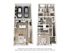 Modern 3D floor plan showcasing a luxurious two-story apartment with two spacious bedrooms, two bathrooms, an open-concept kitchen and living area, and a convenient two-car garage.