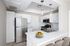 Bright modern kitchen featuring stainless steel appliances, elegant white cabinetry, and a spacious marble countertop.