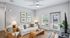 Charming living room with cozy white sofa, elegant rattan chair, and chic decor in natural light creating a warm, inviting atmosphere.