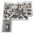 Floor plan of a modern two-bedroom apartment with a spacious living area, kitchen, and garage.