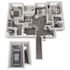 3D floor plan showcasing a modern two-bedroom apartment with garage and open living space.