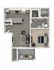 Modern one-bedroom apartment floor plan with open kitchen, spacious living area, and balcony.
