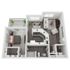 Chic one-bedroom apartment floor plan with spacious living area, modern kitchen, and balcony.