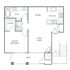 Contemporary 2D floor plan with master bedroom, spacious living room, and open kitchen.