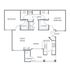 Contemporary 2-bedroom floor plan featuring open living area, modern kitchen, and patio access.