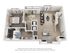 Chic 3D floor plan displaying a spacious 1-bedroom apartment with an open living and kitchen area, modern bathroom, and private balcony.