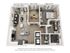Chic 3D floor plan showcasing a modern 1-bedroom apartment with a home office, spacious living room, and kitchen.