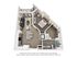 3D floor plan showcasing a one-bedroom apartment with an open living area and modern kitchen.