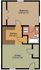 Efficient floor plan showing 1 bedroom, open living space, and a compact kitchen.