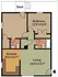 Charming floor plan with 1 bedroom, an inviting living area, and a functional kitchen opening to a deck.
