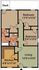 Floor plan featuring 2 bedrooms, a living room, kitchen, and deck.