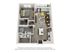 3D floor plan showcasing 1-bedroom, open living and kitchen area with a modern and cozy design.