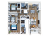 Modern 3D floor plan showcasing a spacious three-bedroom apartment with an open-concept living room, sleek kitchen with breakfast bar, and bathrooms, ideal for comfortable family living.