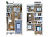 Modern two-story floor plan featuring a spacious garage, elegant open-concept living and dining areas, stylish kitchen, and three cozy bedrooms with ample natural light.